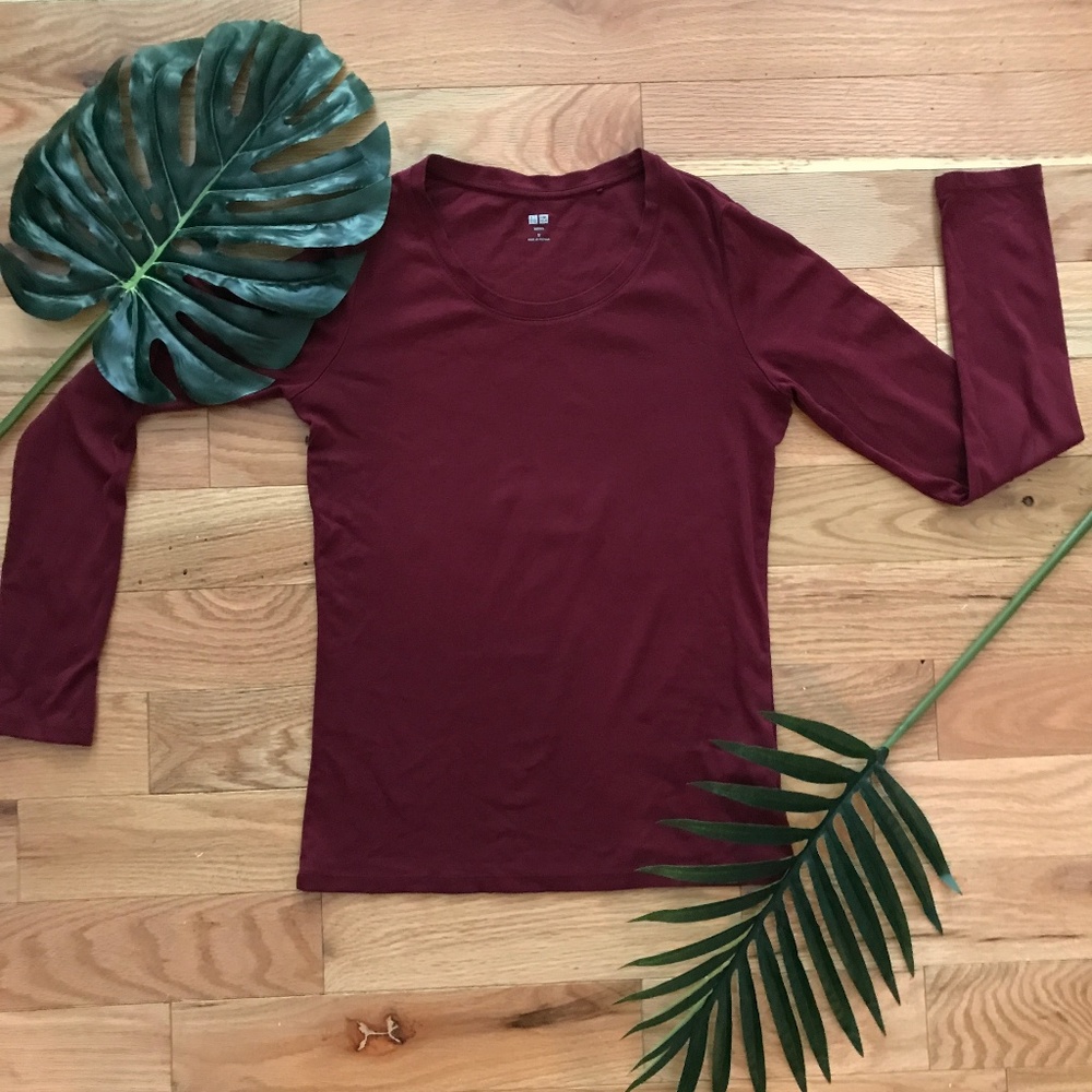 Maroon Simple Long Sleeve Shirt | Uniqlo